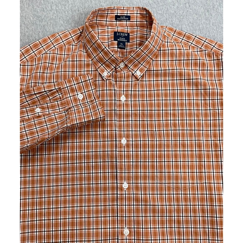 J‎ Crew Shirt Mens XL Plaid Cotton Blend Stretch Slim Untucked Button Down